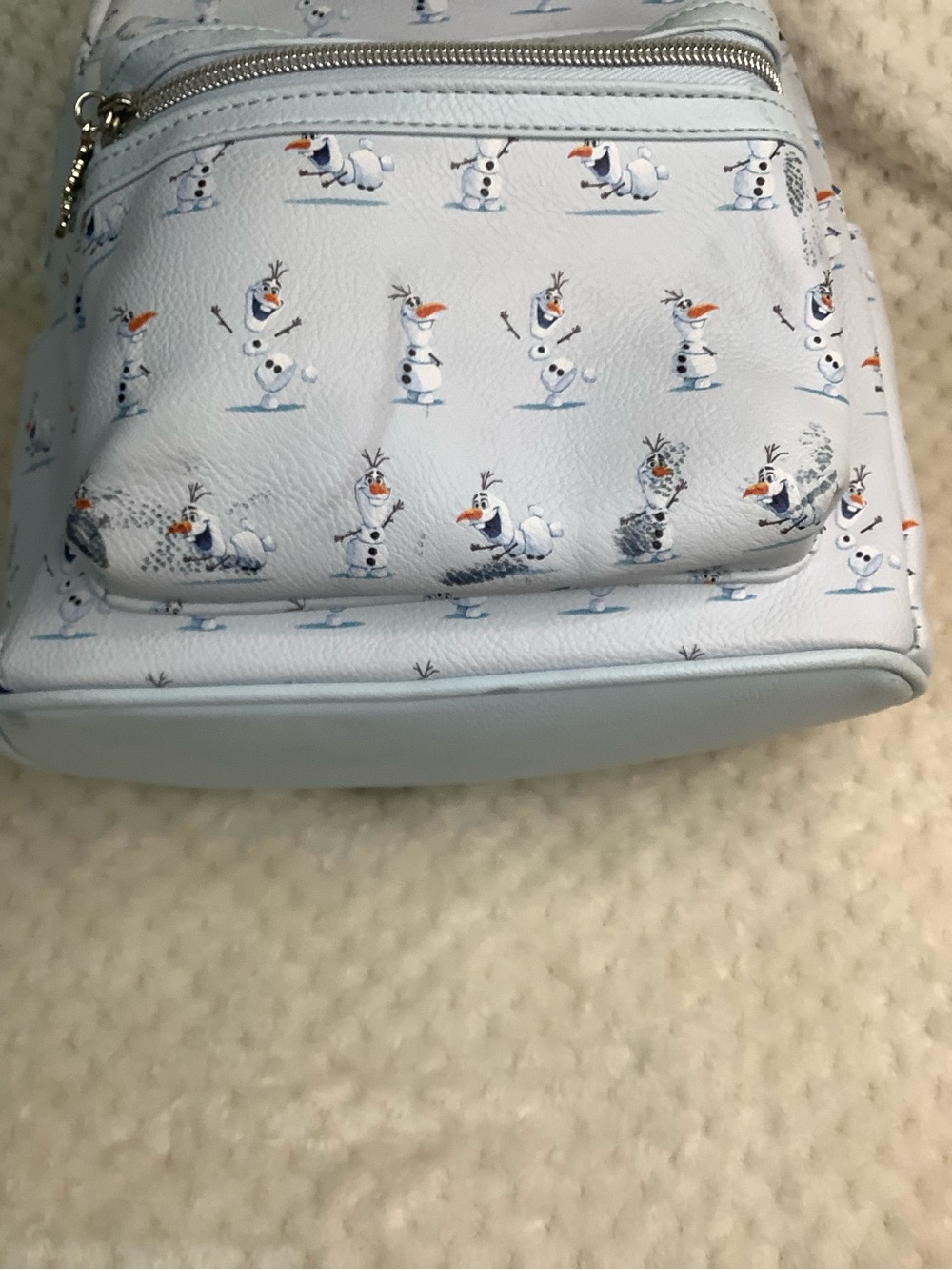 Disney Loungefly Light Blue Frozen Olaf Mini Backpack with Snowflake Charm - Picture 8 of 14